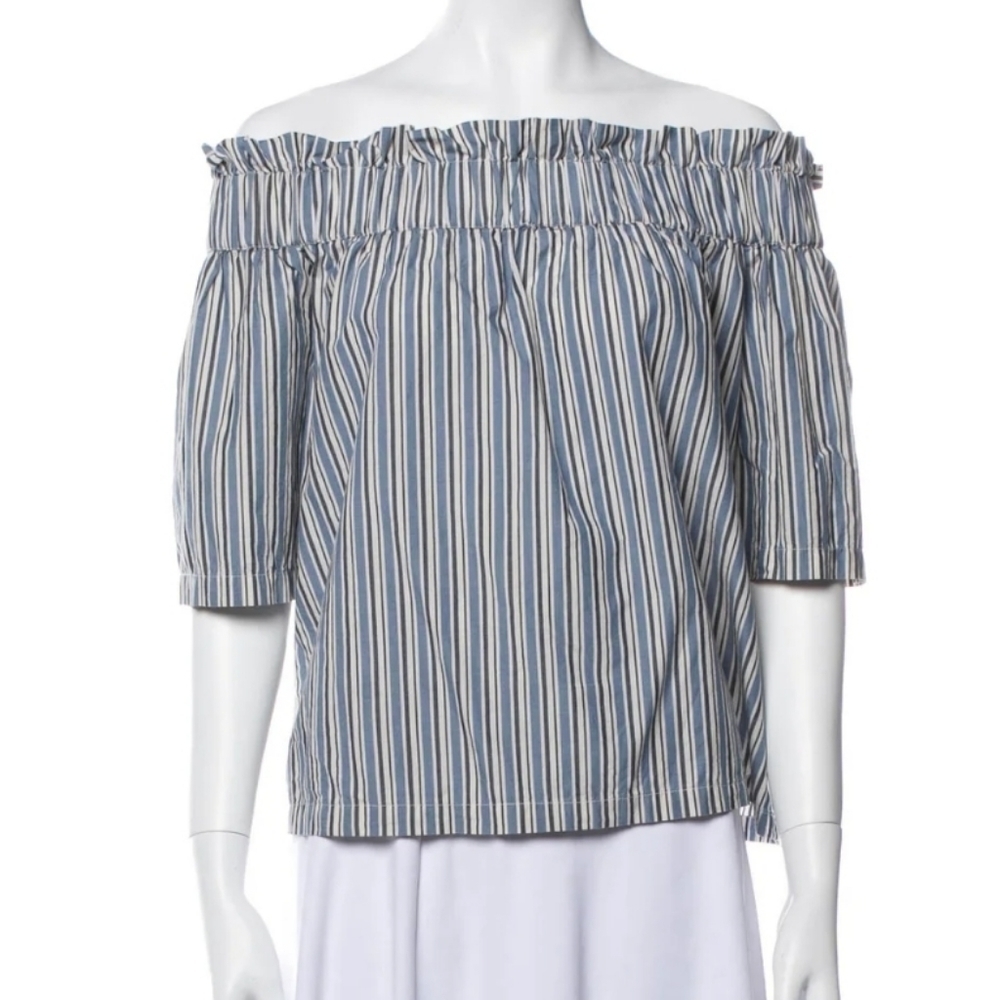 Ganni Striped Off-the-Shoulder Blouse